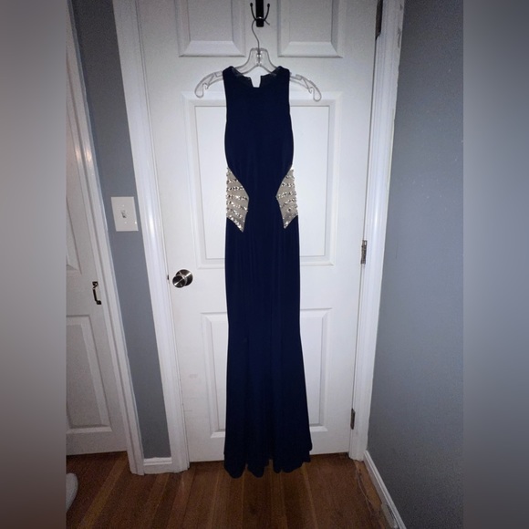 jovani navy lace dress